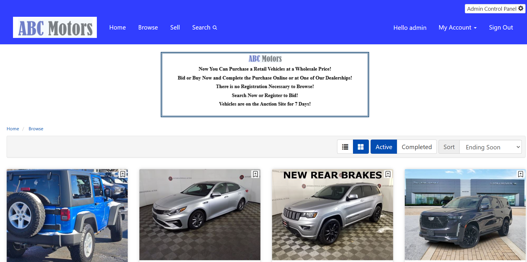 B4Auctions auction interface example